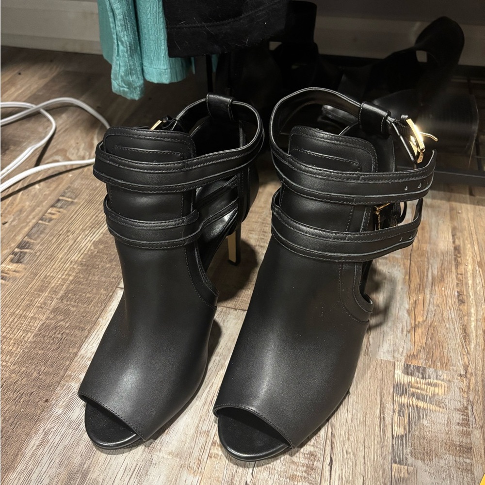 Michael Kors Black Ankle Booties with Gold Accents